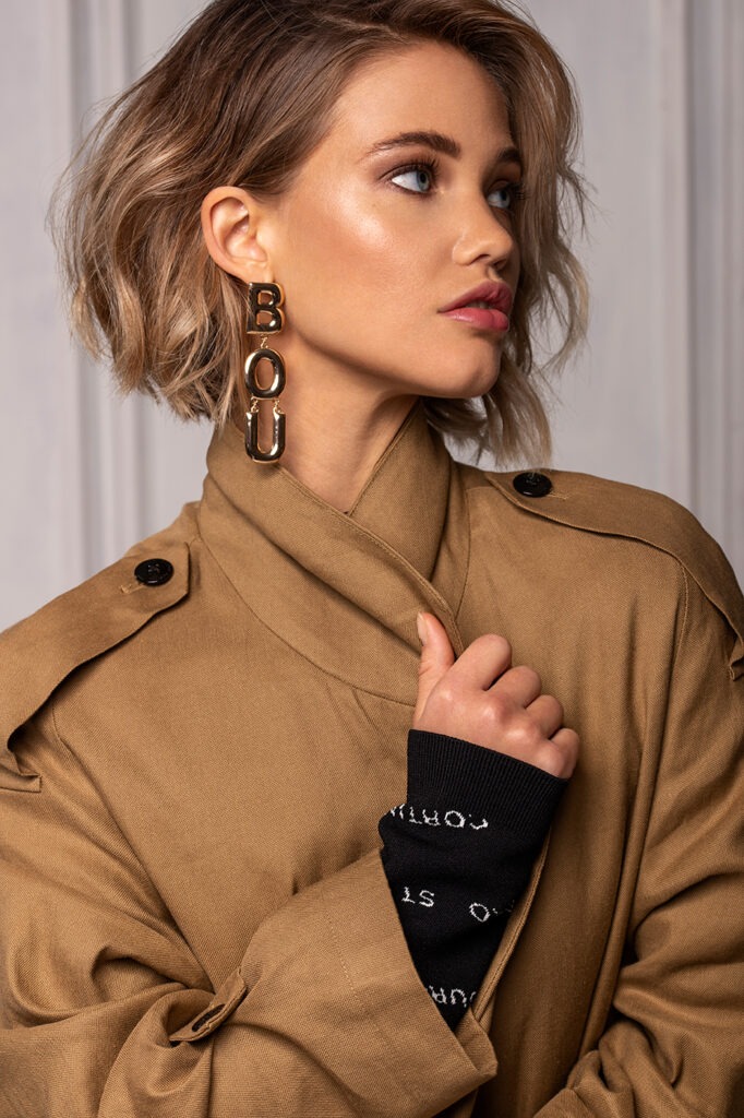 Creative fashion photography with textured background, Studio Taupe